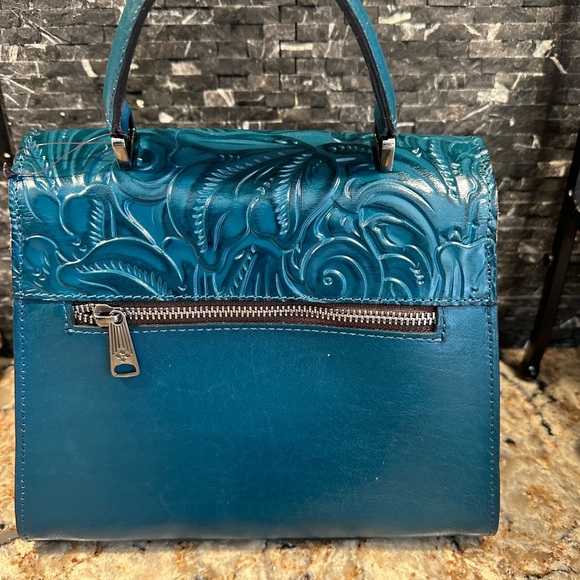 Patricia Nash-Chauny-Satchel Crossbody-Blue Coral-Tooled Leather-Purse & Wallet - Picture 5 of 15